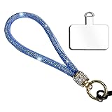 Fengirl Hands Free Detachable Cell Phone Lanyard，Lanyard with Tether Tab，rhinestone Phone Wrist Strap，Keychain Wristlet Charm (blue)