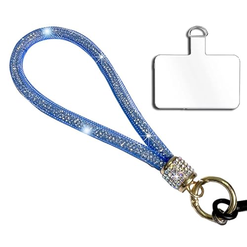 Fengirl Hands Free Detachable Cell Phone Lanyard，Lanyard with Tether Tab，rhinestone Phone Wrist Strap，Keychain Wristlet Charm (blue)