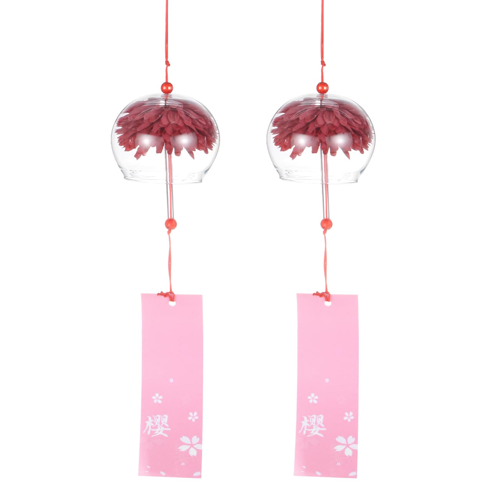 M METERXITY 2-Pack Japanese Wind Chimes, Glass Wind Bells Handmade Pendant, Glass Hanging Wind Chimes for Outdoor/Garden/Patio/Home/Yard Decoration [Red]