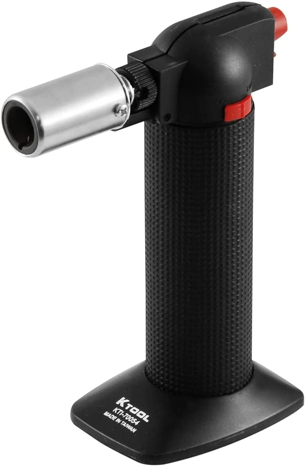 K Tool International 70054 Mini Butane Torch with Solder Head for Garages, Repair Shops, and DIY, Anti-flare, Piezo Electric Ignition, Safety Lock, Temperature/Flame Control, Removeable Stand