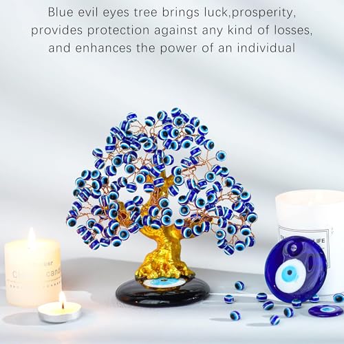 YU FENG 6.8inch Turkish Nazar Blue Evil Eye Tree, Evil Eye Coaster Tree for Protection, Good Luck, Prosperity, for Home & Office Decor