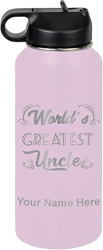 Miniatura 24 de LaserGram Botella de agua personalizada, el tío más grande del mundo, acero inoxidable de doble pared aislada al vacío con popote superior, regalo