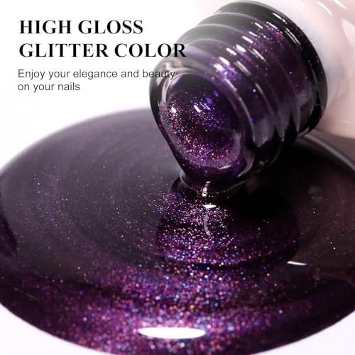Glitter Gel Polish esmalte de uñas violeta oscuro brillo 10 ml miniatura 2
