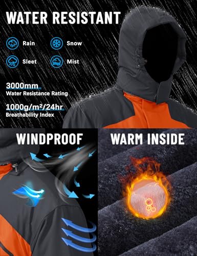 Image of TACVASEN Men's Winter Ski Jacket Waterproof Snow Coats Snowboard Fleece Lining Jacket Warm Parka with Hooded,Standard Length