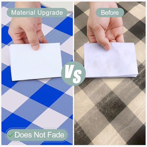 Image of misaya Rectangle Waterproof Vinyl Table Cloth, Buffalo Flannel Backed Tablecloth, Wipeable Plastic Table Cover for Seaside, Picnic, Outdoor (70 inch x 108 inch, White and Blue)