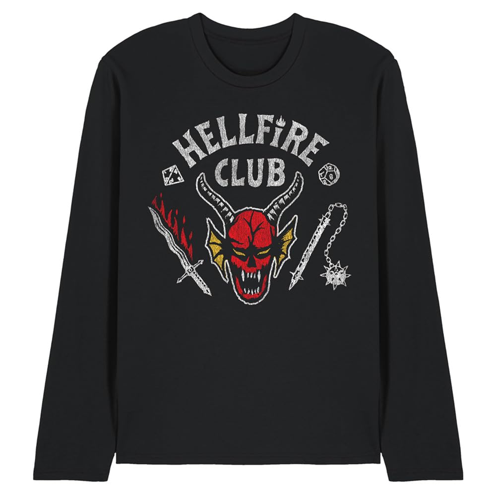 Stranger Things Unisex Black Hellfire Club Invert Long Sleeve T Shirt, XX-Large