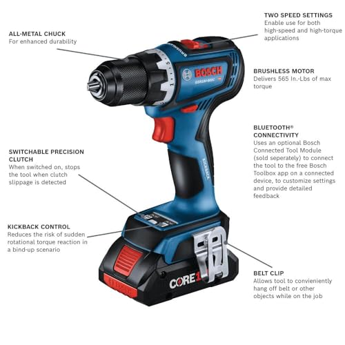 Image of BOSCH GSR18V-800CB24 18V Brushless Connected-Ready 1 /2 In. Drill /Driver Kit with (2) CORE18V 4 Ah Advanced Power Batteries