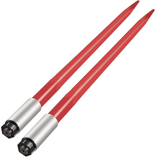 Mophorn Pair Hay Spear 39" Bale Spear 3000 lbs Capacity, Bale Spike Quick Attach Square Hay Bale Spears 1 3/4", Red Coated Bale Forks, Bale Hay Spike with Hex Nut & Sleeve for Buckets Tractors Loaders