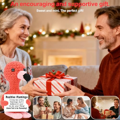 MLZTINGR Lustige Positive Flamingo | Handgefertigter Flamingo Plüschtier | Emotionaler Support Axolotl Plüschtier | Niedliches Häkel-Tier für Schreibtischdekoration