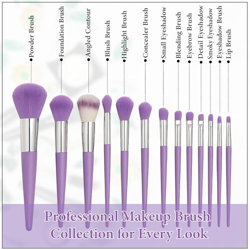 Image of GLUN 13 Piece Set Metallic Purple Colour, Travel Makeup Brushes with Cloth Bag for Makeup Artists, Foundation, Powder, Concealer, Eyeshadow, Blush, Highlighter, Eyebrow, Brushes