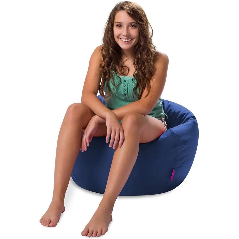 Adult Kids & Teen Bean Bag Chair Lounger with Super Soft Plush Fluffy Seat | Pretty Navy Blue Color All Seasons 100' Round Gaming Bean Bag | Lightweight Stuffed Flexible Durable