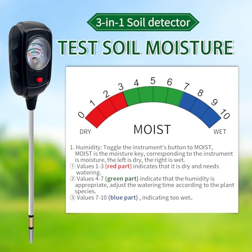 3 in 1 Soil Tester,Soil Moisture/Fertility/PH Tester for Garden nutrients,Lawn,Gardening,Farming, Indoor and Outdoor Plants,Soil PH Meter, Soil Tester Kit