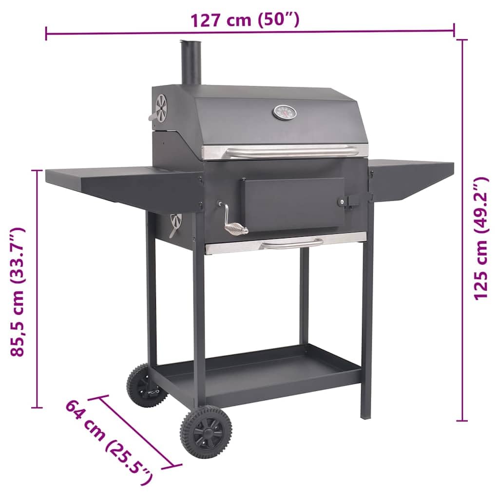 Barbecue a carbone con affumicatore, nero