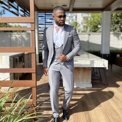 Men's Peak Lapel Three Pieces Suit Jacket Pants Double Breasted Buttons Vest Groom Homecoming2