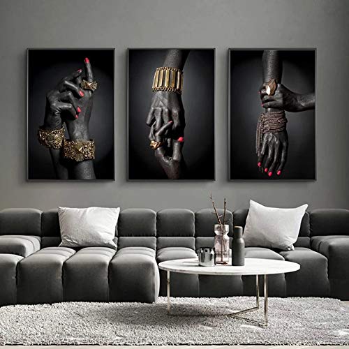 Tableau scandinave noir et or pour habiller un grand mur vide triptyque salon moderne 70x100