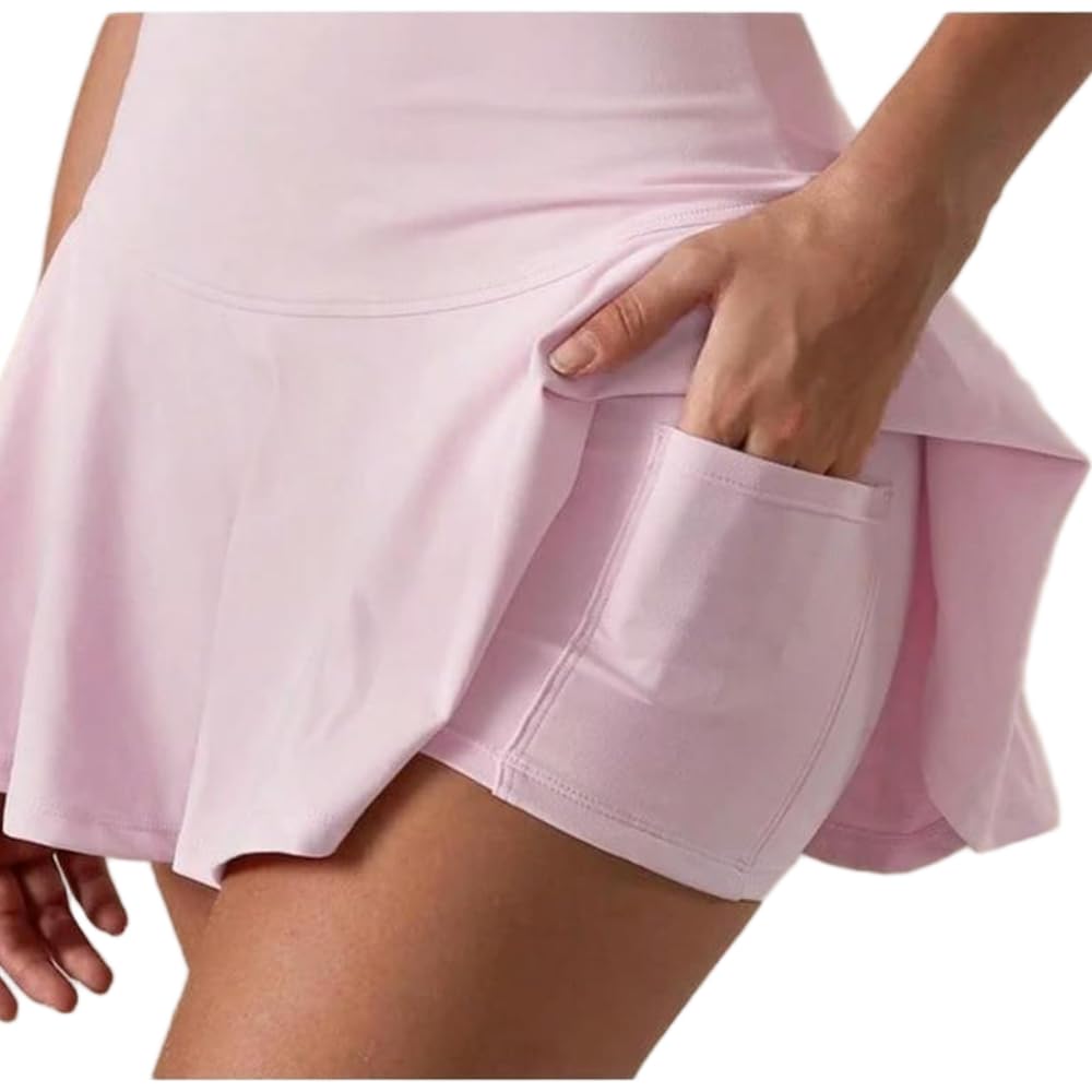 JJDFW Wyściełana Halter Neck Tank Top Tenis Mini Spódnica Przeciwekspozycyjna Na Zewnątrz Badminton Sport Joga Pół Spódnica Krótka Spódnica Kobiety