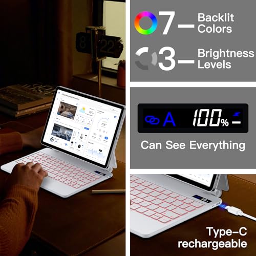 Image of JUQITECH Magic Keyboard Case for Samsung Galaxy Tab S10 Lite S10 FE S9 FE 10.9 Inch S11 S9 11 inch, Floating Cantilever Magnetic Stand Wireless Backlit Trackpad Keyboard, S Pen Slot LED Display