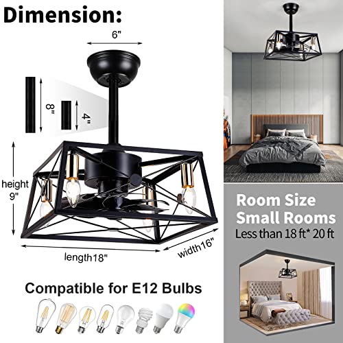 Black-Caged-Ceiling-Fan-with-Lights-Remote-Control16-Square-Bladeless-Ceiling-Fan-with-Light-Small-Modern-Industrial-Bedroom-Ceiling-FanReversible