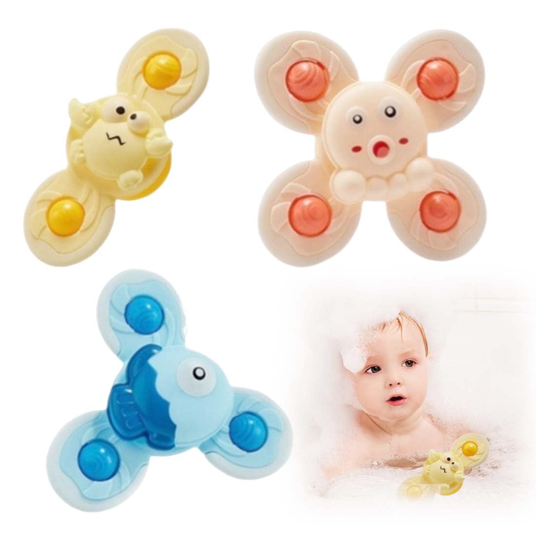 UIEXAY 3Pcs Juguetes Bebe, Juguete Giratorio, Spinner Juguetes Baño Bebe, Sensorial Giratorios Con Ventosa (Cangrejo, Pez Globo, Pulpo) Diversión Y Estimulación Sensorial Para Bebés
