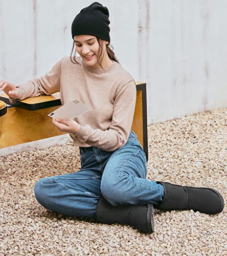 WaySoft Genuine Australia Mid Calf Sheepskin Fur Winter Boots for Women, Water Resistance Shearling Furry Boots Women3