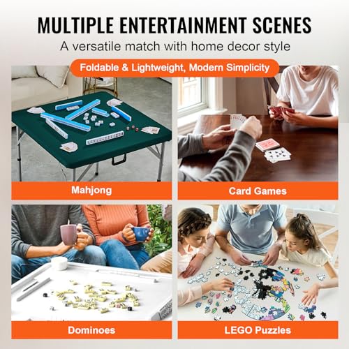 VEVOR Mahjong Table, Fold-in-Half 4 Player Card Table with Wear-Resistant Green Tabletop, Portable Bi-Folding Square Domino Table with Carrying Handle for Outdoor Camping Picnic Party, 34 x 34-inch by VEVOR - Image 5