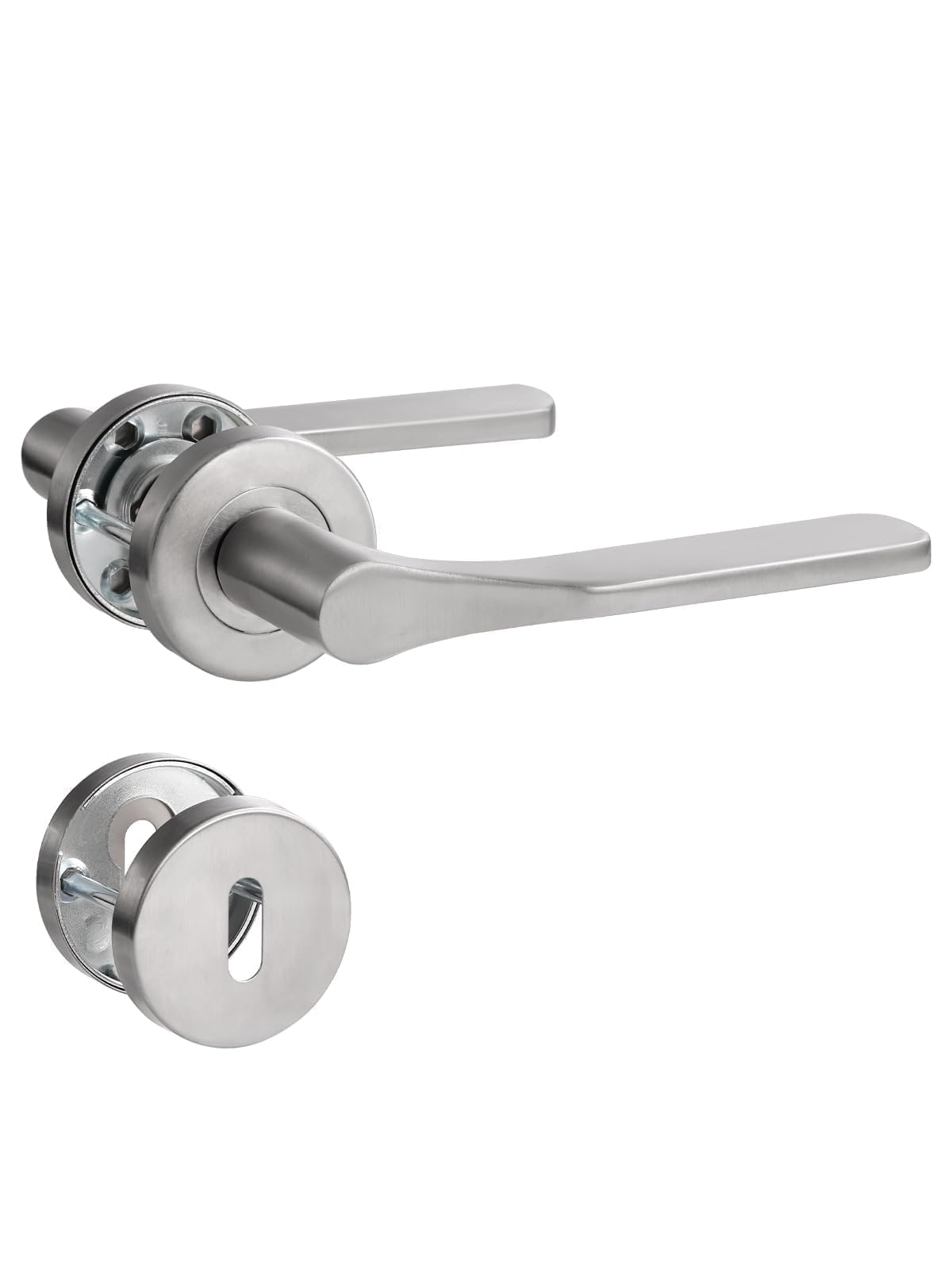 SORWDUERM Maniglia nera per porta, in acciaio inox spazzolato opaco, maniglia per porta e porta interna, a forma di L, rosetta rotonda, PZ - cilindro profilato