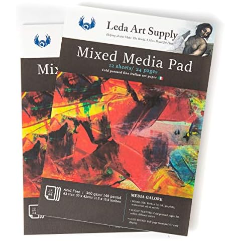 Leda Art Supply Mixed-Media Sketch Pad,Pack of 2 artbook (24 Sheets),Crafts,Painting & Drawing Sheet Ideal for Watercolor, Acrylic, Ink, Pens, Markers or Oil Paintings (A3 Size 11.5 x 16.5 Inches) Cover