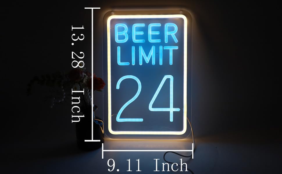 Image of Beer Limit 24 Neon Sign Bar Accessories Funny Bar Wall Decor with Dimmable USB Powered Neon Light for Home Bar, Men Cave, Garage & Party Decor Holiday Birthday Gift