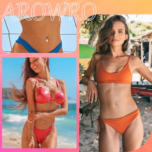 AROWRO G23 Titanium Belly Button Ring 14G Barbell Jewelry 10mm Navel Piercing With Round Cubic Zirconia3