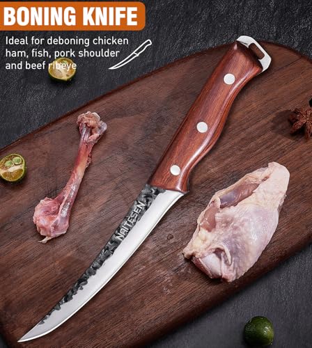 4PCS-Butcher-Knife-and-Kitchen-Knife-Set-2-in-1-Hand-Forged-Serbian-Chef-Knife-Meat-Cleaver-Meat-Knife-Boning-Knife-Very-Sharp-for-Meat-Cutting-Home-Kitchen-Cooking-BBQ-Gifts-for-Men-Women