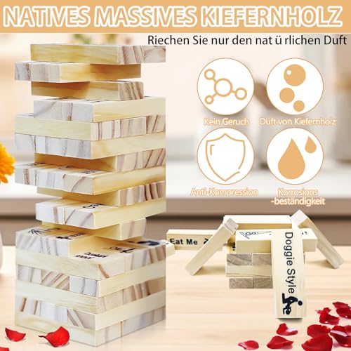 donciety 48 Stück Block Tower Spiel, Tower Stack Spiel Stapeln Holzblock Spiel Block Tower Spiel für Paare (1 Set)