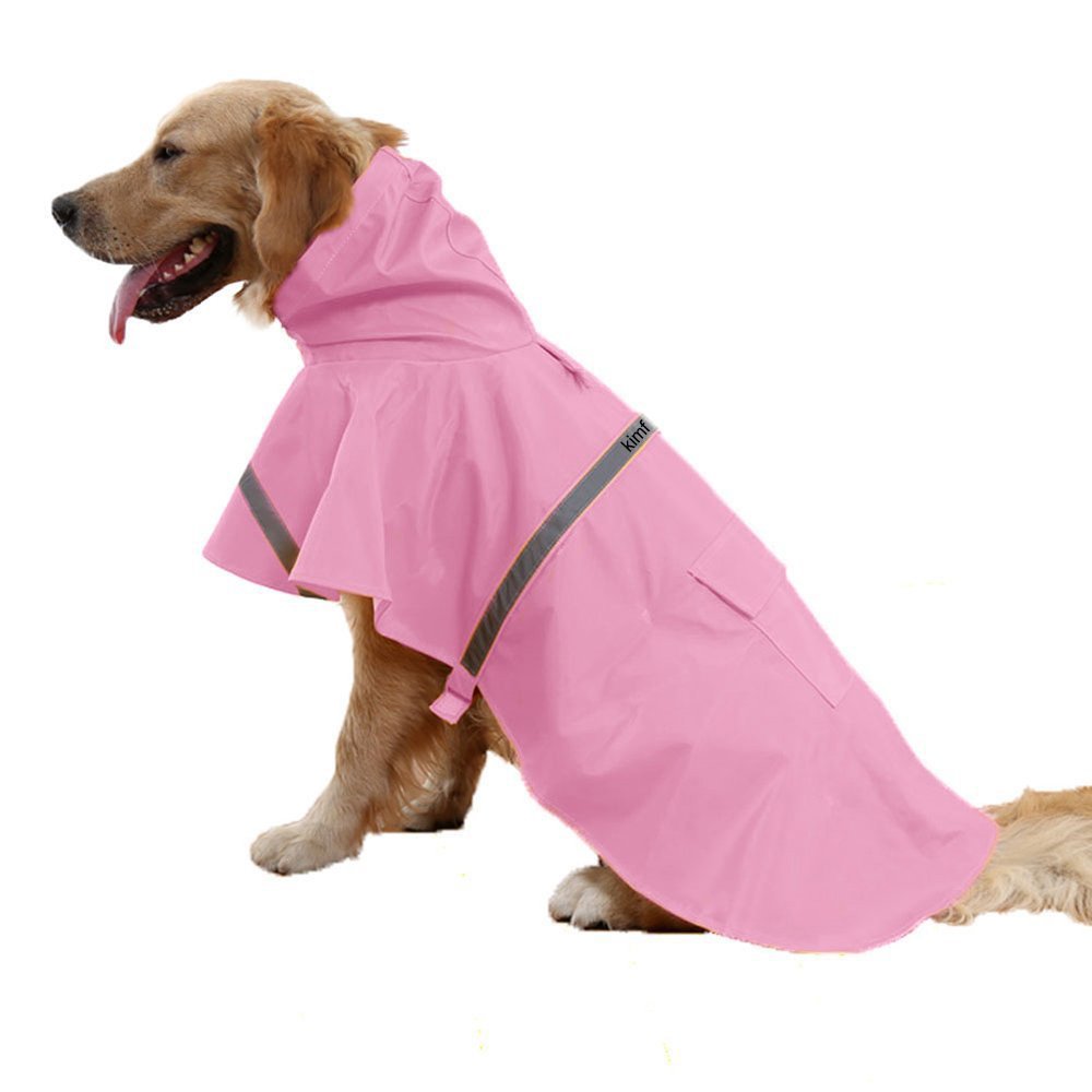 Dog Raincoats Fashion Dog Rain Poncho Reflective Strips and PU Waterproof Raincoat for Dogs(XXL,Pink)
