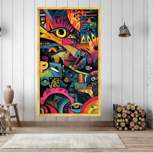 Motif tribal coloré tableau abstrait design géométrique des yeux