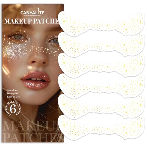 Canvalite 6 Sheets Glitter Freckles Face Tattoo Face Glitter Speckles Patches Temporary Face Freckles for Women Festival Makeup Rave Accessories