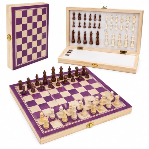 Image of 13 Inch Foldable Wooden Chess Board Set, Premium Quality, with Storage Box, Smooth Finish Pieces, for All Age Groups
