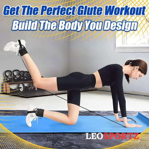 Image of Leosportz�? Ankle Strap for Gym Cable Machine (Pair)- Heavy D Ring Padded Ankle Band Gym Workout with Extra Straps | Cuff Attachment for Kickbacks Leg Extensions Glutes Exercises (Extra Straps Black)
