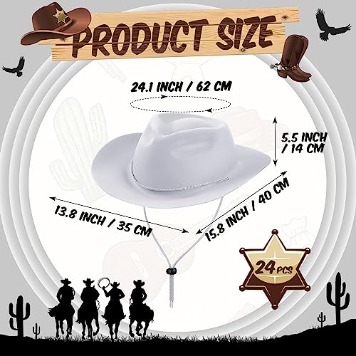 Mepase 24 Pieces Disposable Plastic Western Cowboy Hat Set Felt Wide Brimmed Cowgirl Hats for Men Women Costume Party(White)2