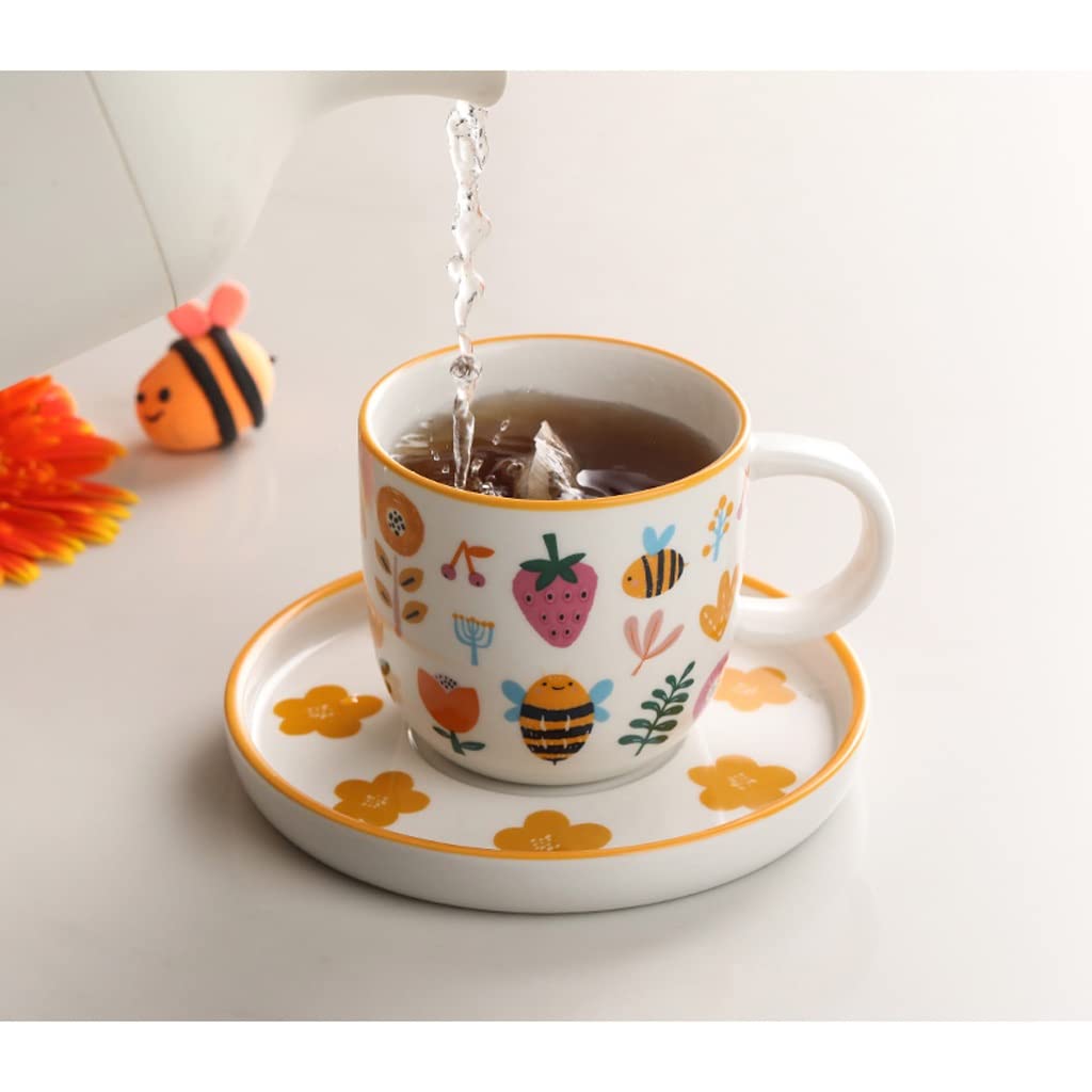 SISWIM Keramikbecher Home Keramik Tasse Untertasse Set Handgemalte Muster Becher Handgemachte Kaffeetasse Home Büro Milch Frühstück Becher Smart Mug