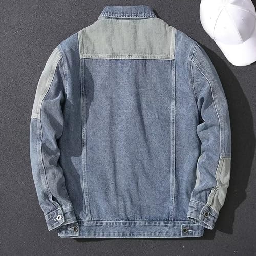 Men Fashion Stitching Lapel Denim Jacket Simple Style Single Breasted Jean Outerwear Spring Classic Comfy Denim Coat2