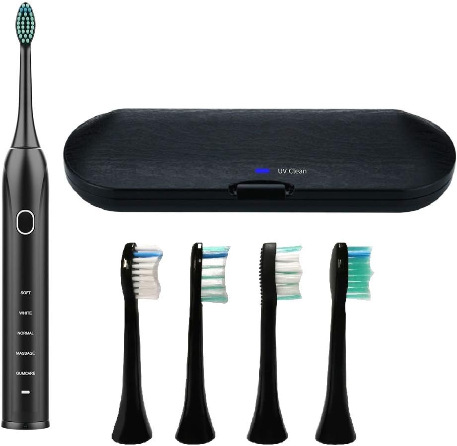 Electric Toothbrush for Adult, Sonic Brush 5 Heads 5 Made, Travek Case, IPX7, 60 Days
