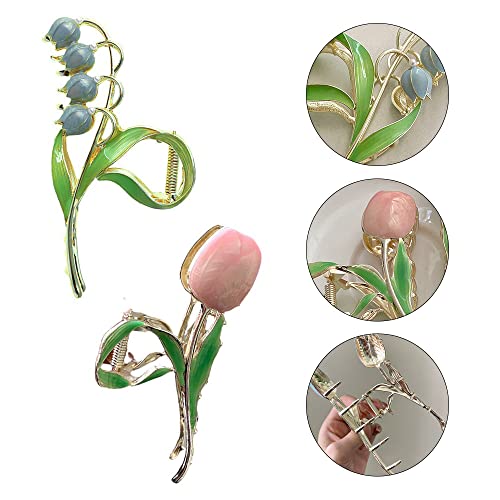 Jieliangli 2 Pcs Set Flower Metal Claw Clips - Large Vintage Tulip Hair Clips for Women & Girls, gold, 1 count (Pack of 2) - Image 3