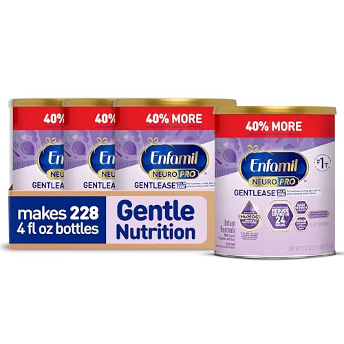 Enfamil NeuroPro Gentlease for easing Fussiness, Crying, Gas, Spit-up in 24 Hrs, Smaller Proteins for Easy Digestion, Brain Supporting DHA, Prebiotic Blend, HuMO6*, Baby Formula, 27.4 Oz Can (Pack of 4)