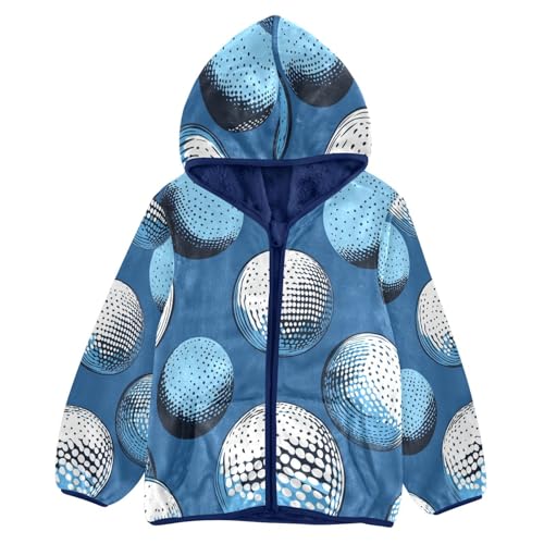 Golf Balls Pattern Print Toddler Fleece Jacket Girl Boys Hooded Fleece Jacket Coat Warm Outwear Zip-up 3-10T