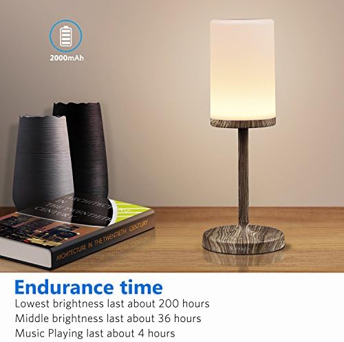 Marrado Table Lamp, Touch Sensor Bedside Lamp + Bluetooth Speaker for Bedroom Living Room Garden Reading, Portable Rechargeable Night Light, Dimmable Warm White & Color Changing (Wooden)