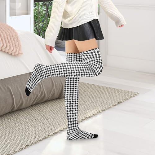 DOMIKING Thigh High Socks for Women Black Houndstooth Leg Warmers Over the Knee Socks for Dresses4