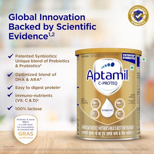 Image of Aptamil C-ProteQ, Infant Milk Formula for babies (From Birth to 6 months)- With Synbiotics, Prebiotics, Probiotics, DHA, Vit.C&D, 400 g Tin
