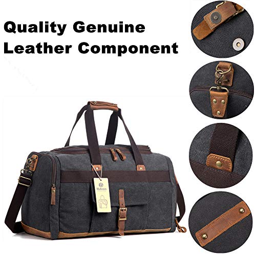 BLUBOON Weekender Overnight Duffel Bag with Shoes Compartment for Women Men Canvas Weekend Travel Tote Carry On Bag (Black)