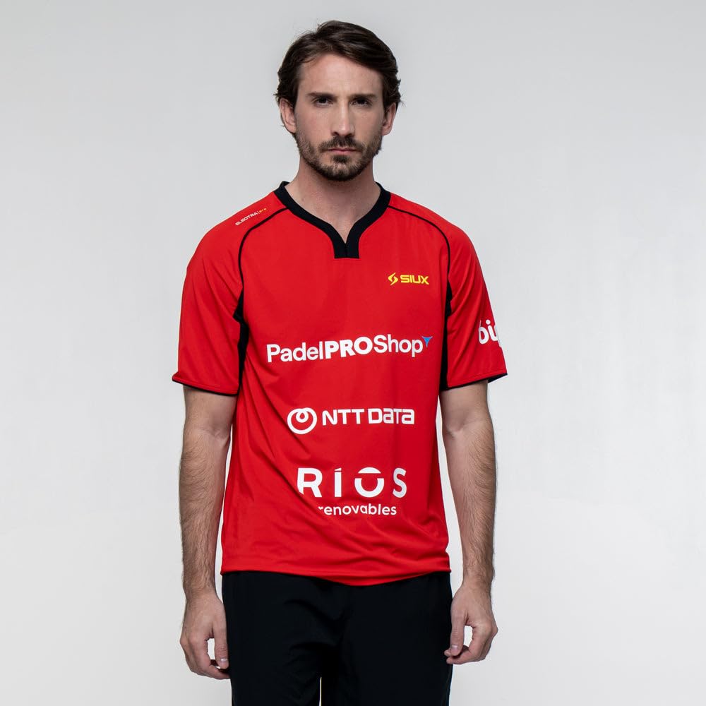 SIUX - Camiseta Electra x Stupa 26 B Hombre Roja - Camiseta de Pádel y Tenis para Hombre, Ropa Deportiva Oficial Franco Stupaczuk para Entrenamiento, Running y Pickleball