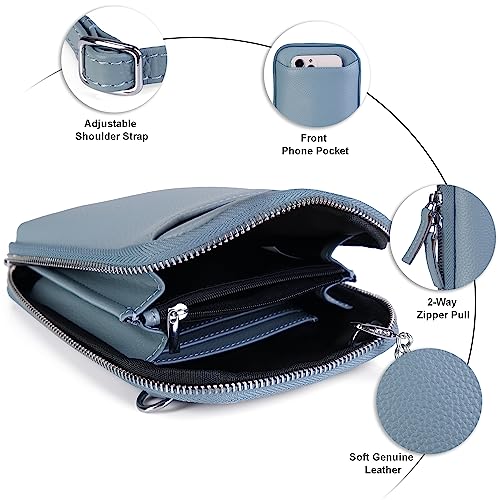 Image of befen Genuine Leather Crossbody Cell Phone Purse for Women, Small Zip Around RFID Blocking Crossbody Wallet Bags