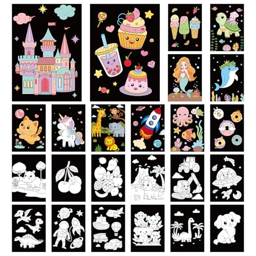 YooNotee 48 Pack Velvet Coloring Posters Color Your Own Posters DIY Crafts Assorted Fuzzy Velvet Coloring Pages for Adults Family Art and Craft Project Holiday School Party Activities